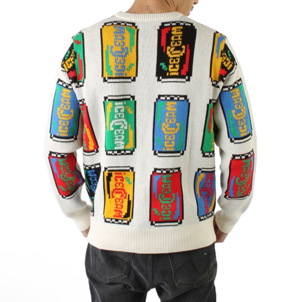 ICECREAM Lemon Lime Jacquard Can Print Graphic Logo Cotton Crewneck Sweater - Picture 2 of 13